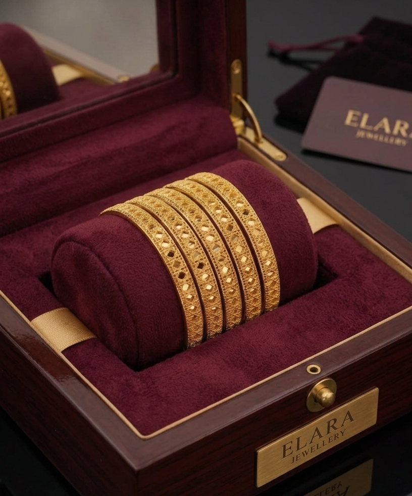 Elara Royal Filigree Geometric Gold Bangles