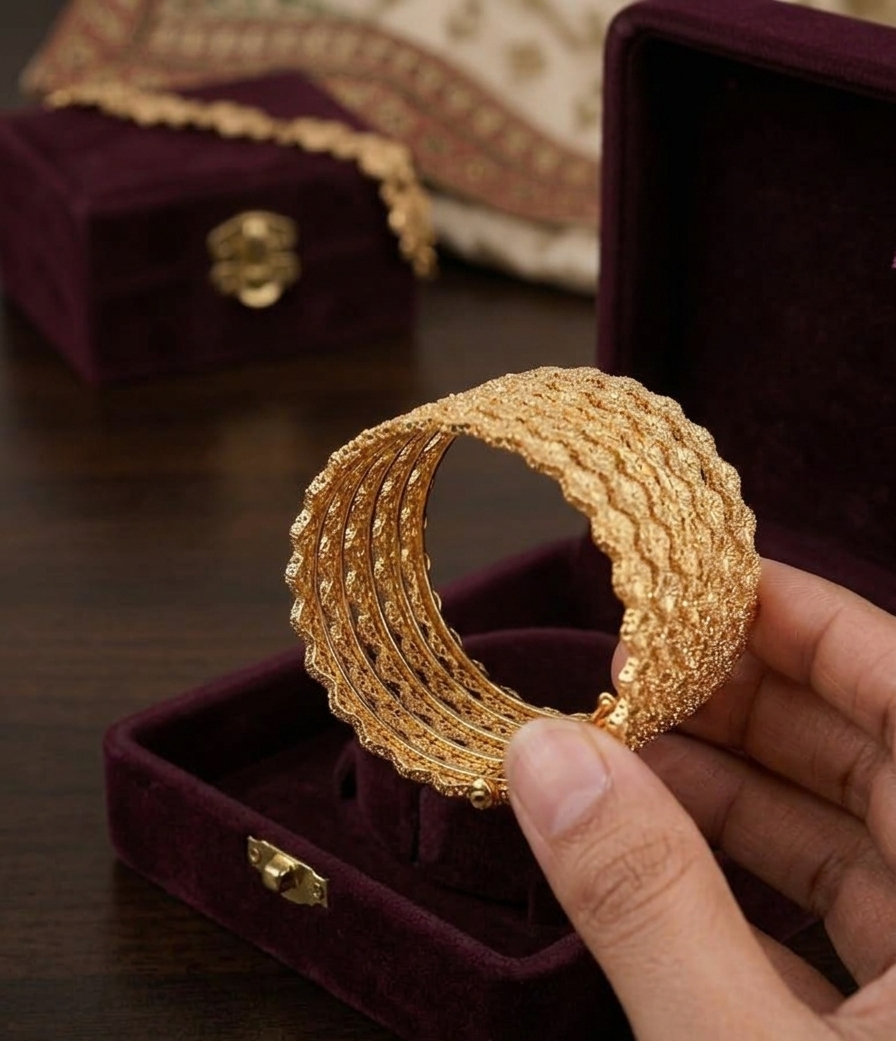 Elara Signature Scalloped Starlight Gold Bangles