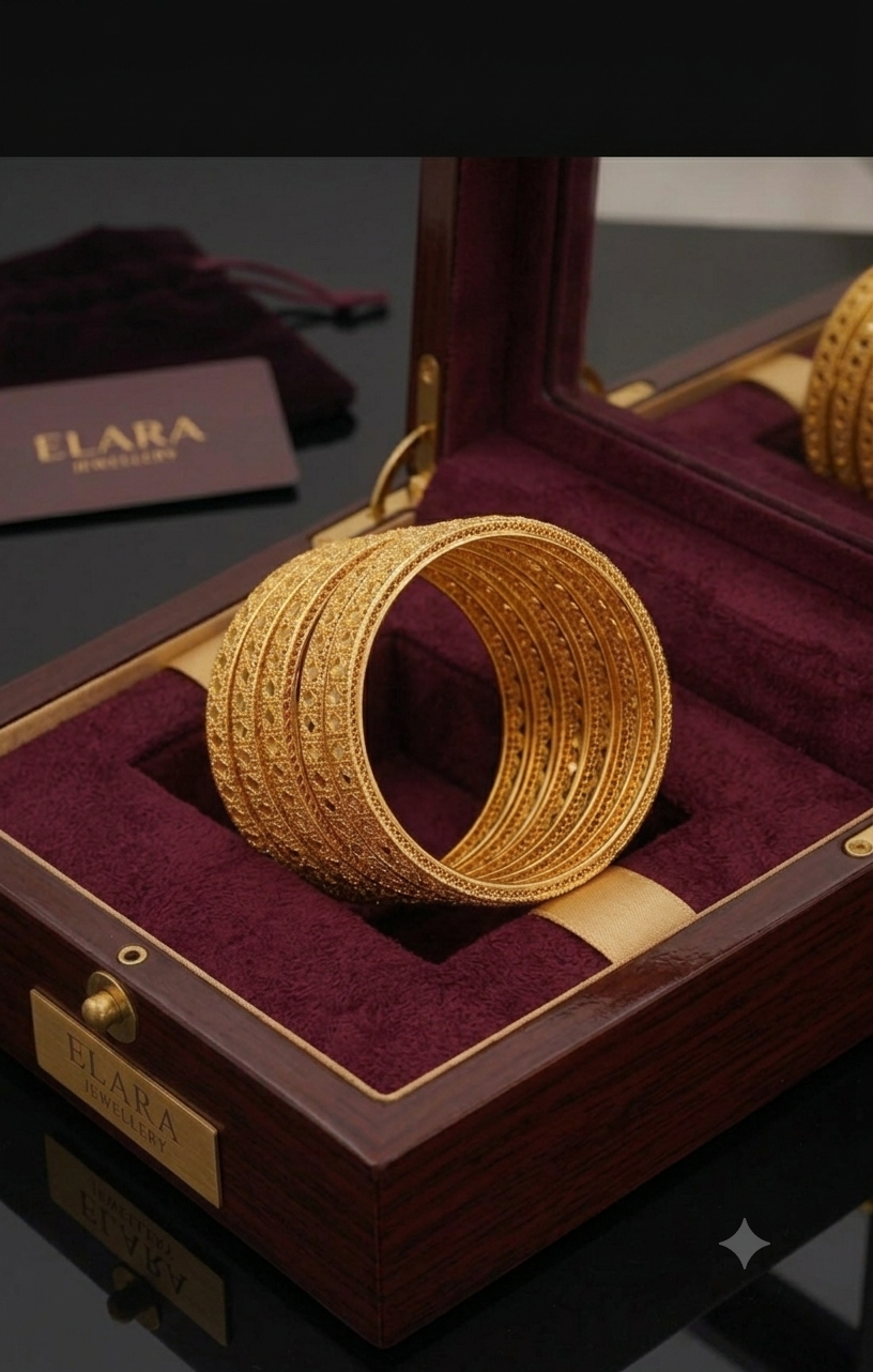 Elara Royal Filigree Geometric Gold Bangles