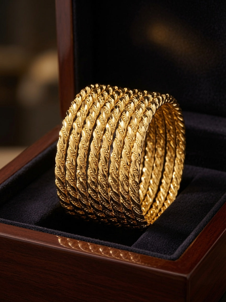 Elara Signature Gold Plated Rope Twist Bangles
